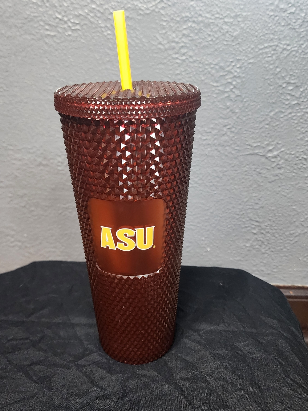 Starbucks Maroon Studded Tumbler with Yellow Straw